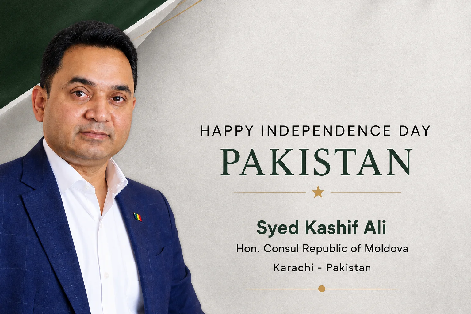 Hon. Consul Syed Kashif Ali Extends Warm Wishes on Pakistan’s 79th Independence Day